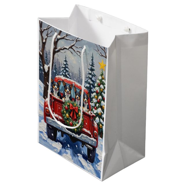 Bolsa De Regalo Mediana Blue Heeler Christmas Red Truck Holiday (Angulo Anverso)