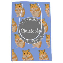 Bolsa De Regalo Mediana Blue I love Hamsters Hamster Hamster Pattern
