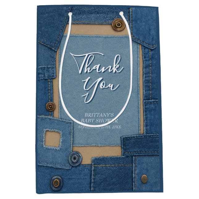 Bolsa De Regalo Mediana Blue Jean Baby Denim Baby Shower (Anverso)