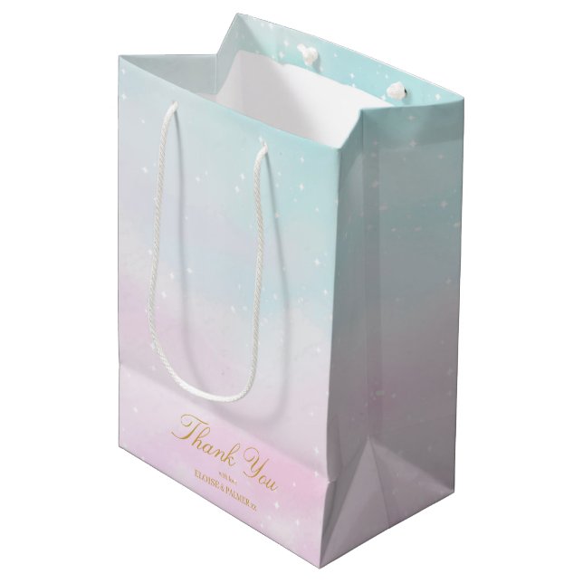Bolsa De Regalo Mediana Blue Pink Ombre Gender Reveal Baby Shower Thank (Angulo Anverso)