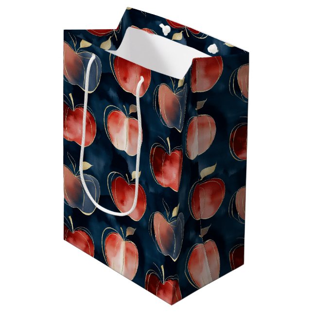 Bolsa De Regalo Mediana Blue Red Apples Best Teacher   (Angulo Anverso)