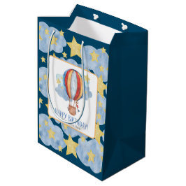 Bolsa De Regalo Mediana Blue Red Hot Air Balloon Stars Niños Happy Birday
