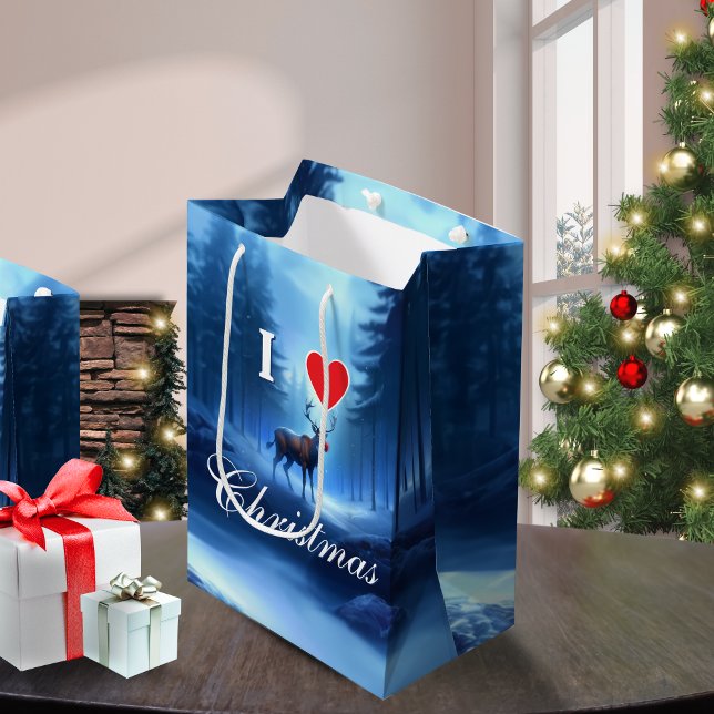 Bolsa De Regalo Mediana Blue Reindeer Custom Christmas (Subido por el creador)