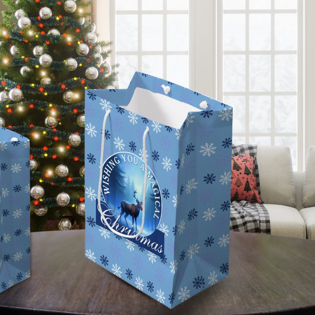 Bolsa De Regalo Mediana Blue Reindeer Snowflakes Christmas (Subido por el creador)