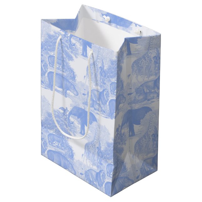 Bolsa De Regalo Mediana Blue Toile Jungle Animals Safari Chinoiserie (Angulo Anverso)