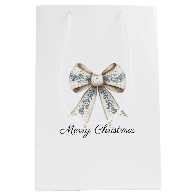 Bolsa De Regalo Mediana Blue White Nordic Cream Bow Christmas (Anverso)