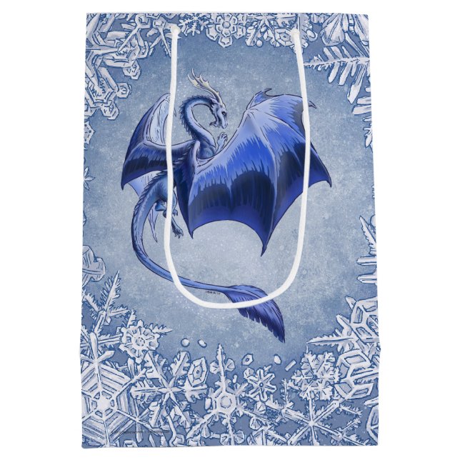 Bolsa De Regalo Mediana Blue Winter Dragon Fantasy Nature Art (Reverso)