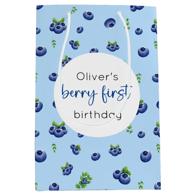 Bolsa De Regalo Mediana Blueberry 1ᵉʳ Birthday Berry First (Anverso)