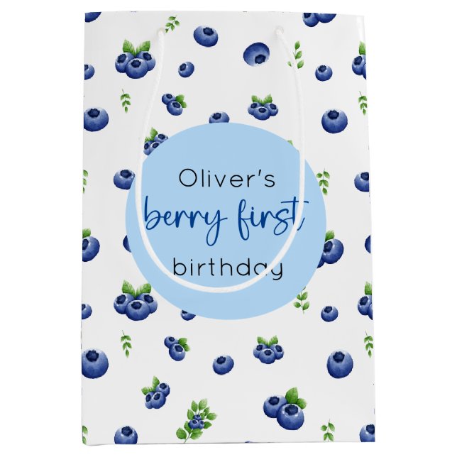 Bolsa De Regalo Mediana Blueberry 1ᵉʳ Birthday Berry First (Anverso)