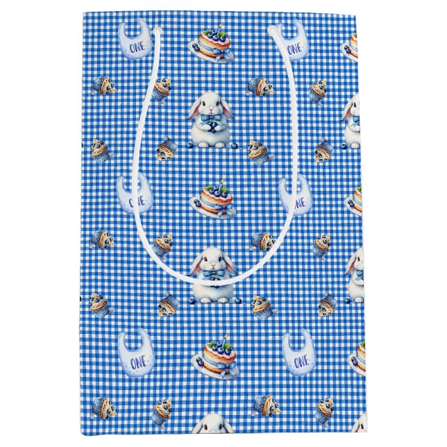Bolsa De Regalo Mediana Blueberry Bunny’s First Birthday Bash! (Anverso)