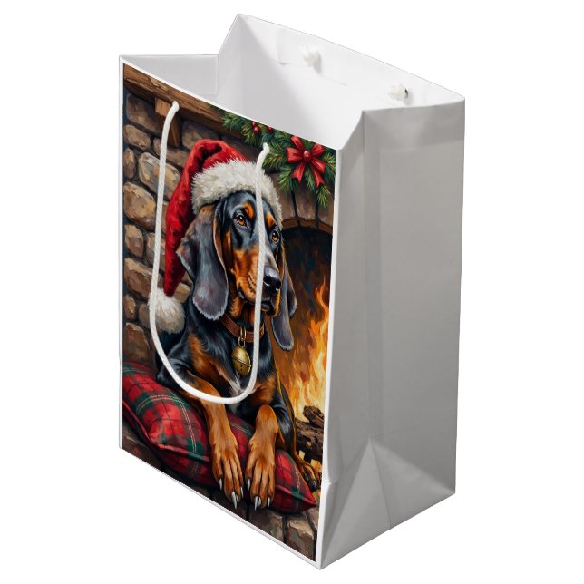 Bolsa De Regalo Mediana Bluetick Coonhound Dog Cozy Lodge Christmas (Angulo Anverso)