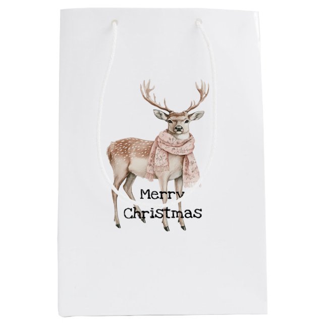 Bolsa De Regalo Mediana Blush Pink Cream Deer Christmas (Anverso)