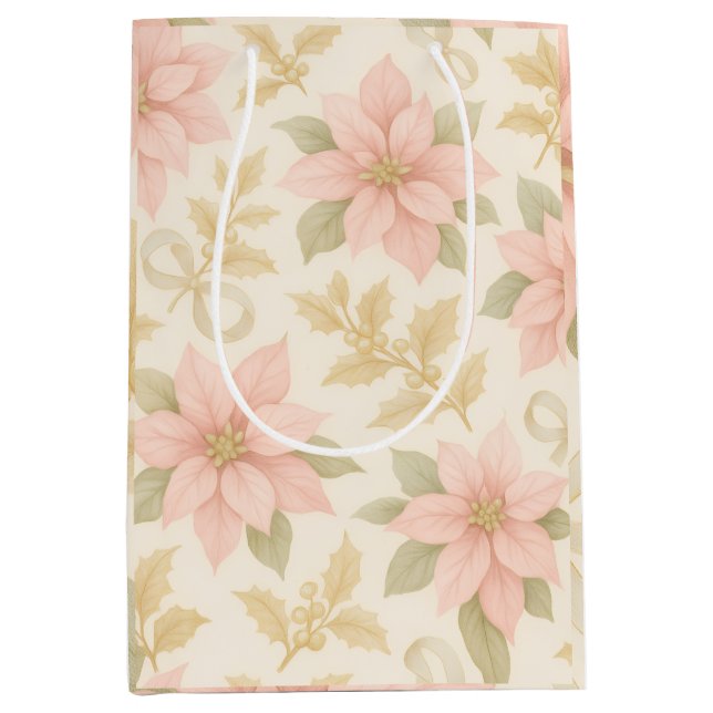 Bolsa De Regalo Mediana Blush Pink Poinsettia Holiday Gift Bag (Anverso)