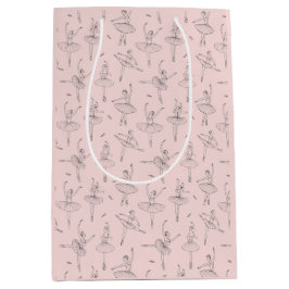 Bolsa De Regalo Mediana Blush Pink & Silver Ballerina Pattern