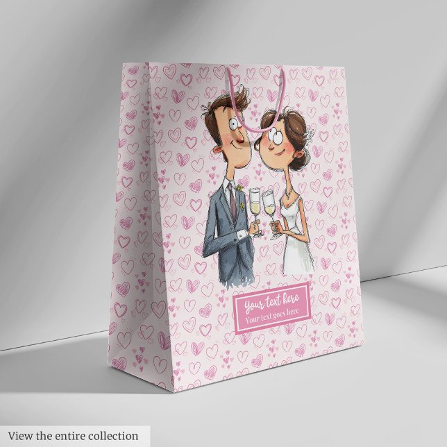 Bolsa De Regalo Mediana Boda acuarela Pareja Regalo Bolsa Humor Quirky (Watercolor Wedding Couple Gift Bag Quirky Humor)