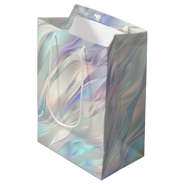 Bolsa De Regalo Mediana Boda Aqua Azul Púrpura Perla Blanco (Angulo Anverso)