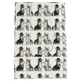 Bolsa De Regalo Mediana Boda caprichosa de Corgi en blanco y negro vintage