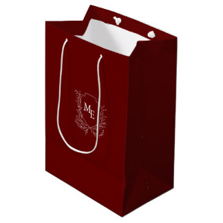 Bolsa De Regalo Mediana Boda con monograma de cresta botánica de Borgoña
