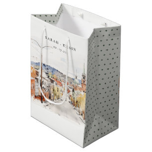Bolsa De Regalo Mediana Boda de acuarela Montpelier City Scape Vermont
