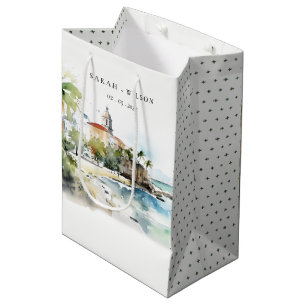 Bolsa De Regalo Mediana Boda de Acuarela Paisaje de San Juan Puerto Rico