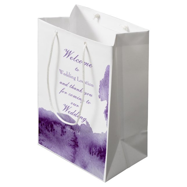 Bolsa De Regalo Mediana Boda de acuarela ultravioleta y elegante (Angulo Anverso)