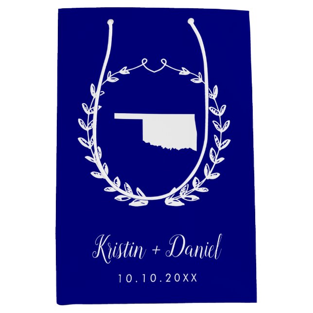 Bolsa De Regalo Mediana Boda de bienvenida de la Marina Blue Oklahoma Map (Anverso)