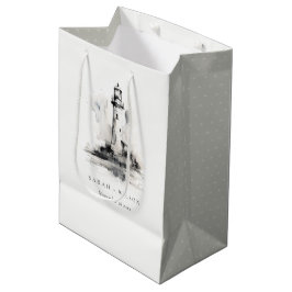Bolsa De Regalo Mediana Boda de boceto náutico del faro blanco y negro