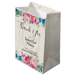 Bolsa De Regalo Mediana Boda de borde de flores rosa y azul bonito gracias