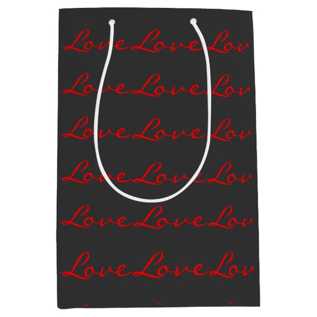 Bolsa De Regalo Mediana Boda de Caligrafía Gris Rojo Amor Trendy (Anverso)