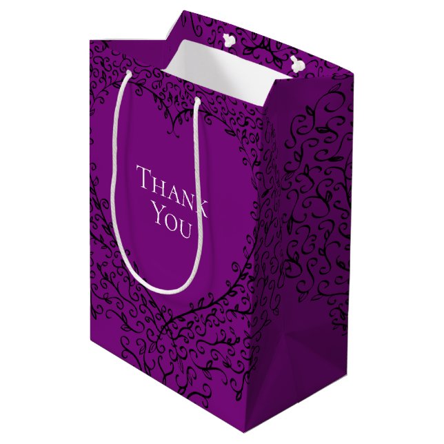 Bolsa De Regalo Mediana Boda de corazón morado y negro (Angulo reverso)