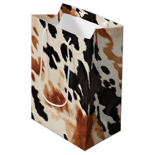 Bolsa De Regalo Mediana Boda de Cuero de Vaca Marrón Crema Negro