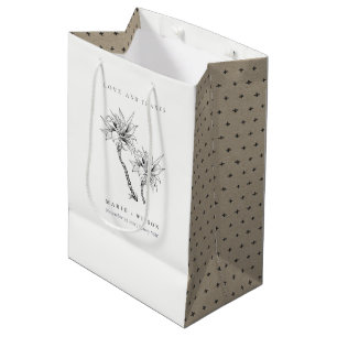 Bolsa De Regalo Mediana Boda de esbozo blanco negro de palmas rusticas tro