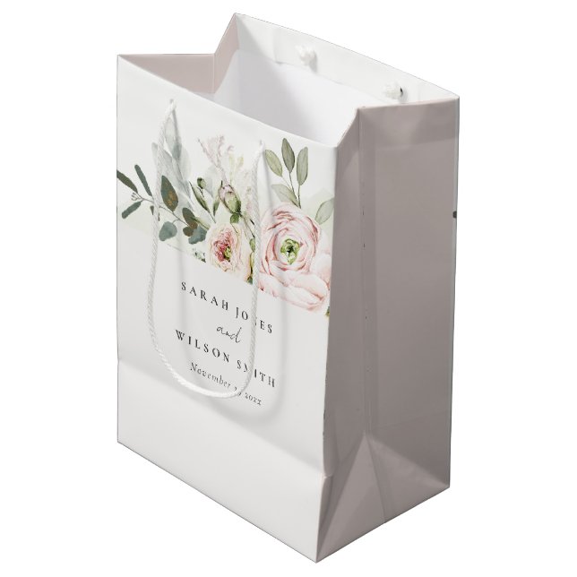 Bolsa De Regalo Mediana Boda de follaje Eucalyptus Pink Peonies Rubor Blan (Angulo Anverso)