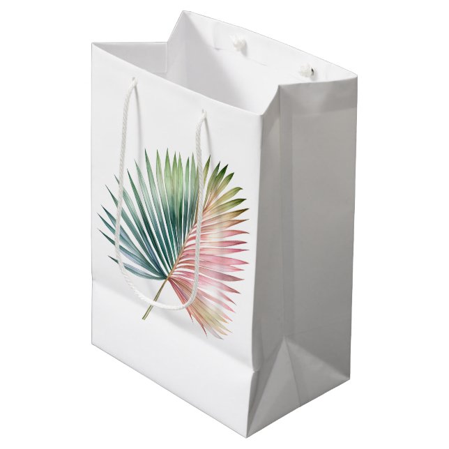 Bolsa De Regalo Mediana Boda de hoja verde rosa tropical (Angulo Anverso)
