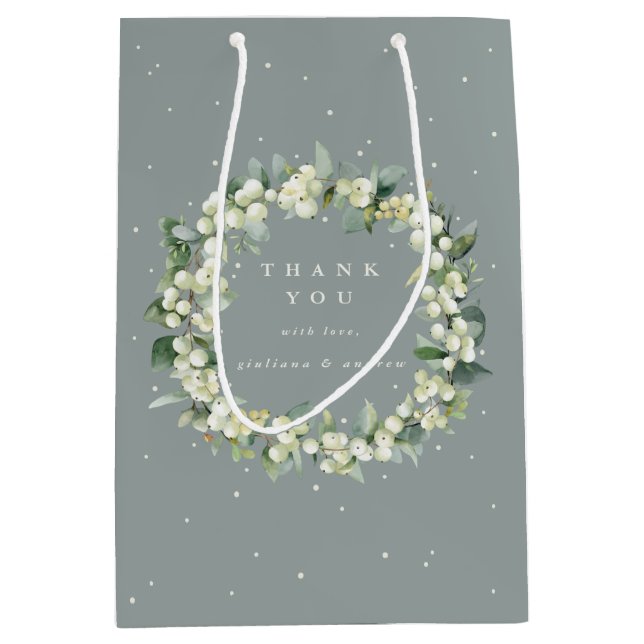 Bolsa De Regalo Mediana Boda de Invierno Seafoam Green Snowberry+Eucalyptu (Anverso)