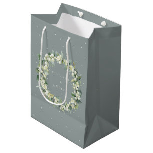 Bolsa De Regalo Mediana Boda de Invierno Seafoam Green Snowberry+Eucalyptu