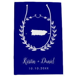 Bolsa De Regalo Mediana Boda de mapas azul de la marina de Puerto Rico Bie