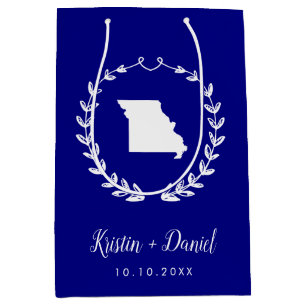 Bolsa De Regalo Mediana Boda de mapas azul de la Marina Missouri Bienvenid
