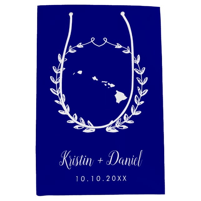 Bolsa De Regalo Mediana Boda de mapas de la Marina Azul Hawaii Bienvenida (Anverso)