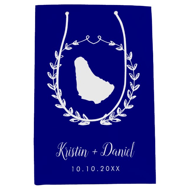 Bolsa De Regalo Mediana Boda de mapas de Navy Blue Barbados Bienvenida a S (Anverso)