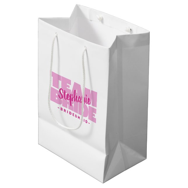 Bolsa De Regalo Mediana Boda de novias nombre personalizado rosa (Angulo Anverso)