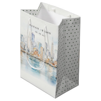 Bolsa De Regalo Mediana Boda de paisaje al acuarela de San Francisco