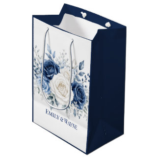 Bolsa De Regalo Mediana Boda de Rosa Blanca y Azul de País de las Maravill