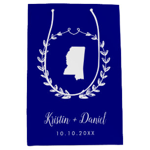 Bolsa De Regalo Mediana Boda del mapa Navy Blue Mississippi