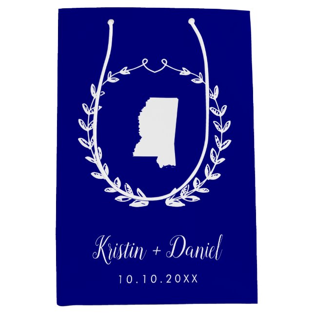 Bolsa De Regalo Mediana Boda del mapa Navy Blue Mississippi (Anverso)
