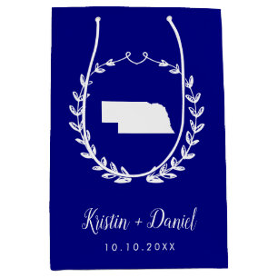 Bolsa De Regalo Mediana Boda del mapa Navy Blue Nebraska