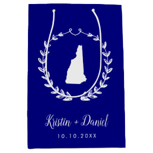 Bolsa De Regalo Mediana Boda del mapa Navy Blue New Hampshire Bienvenida S