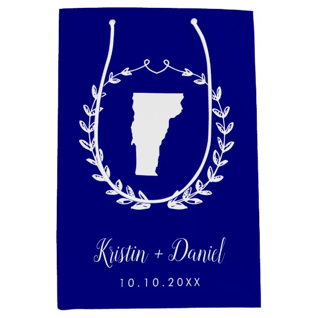 Bolsa De Regalo Mediana Boda del mapa Navy Blue Vermont (Anverso)
