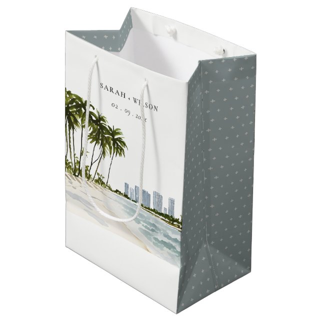 Bolsa De Regalo Mediana Boda del paisaje de la palma acuarela de Miami Flo (Angulo Anverso)