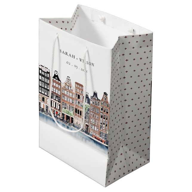 Bolsa De Regalo Mediana Boda del paisaje del canal holandés de Ámsterdam (Angulo Anverso)